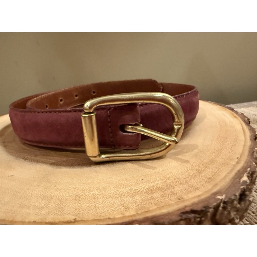 Vintage Coach Elderberry Suede Solid Brass Stirrup Buckle Belt 8905 Size S